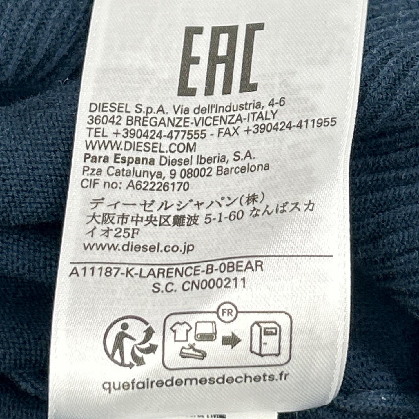 DIESEL 24SS K-LARENCE-B Bleach Crewneck Knit Blue Size M