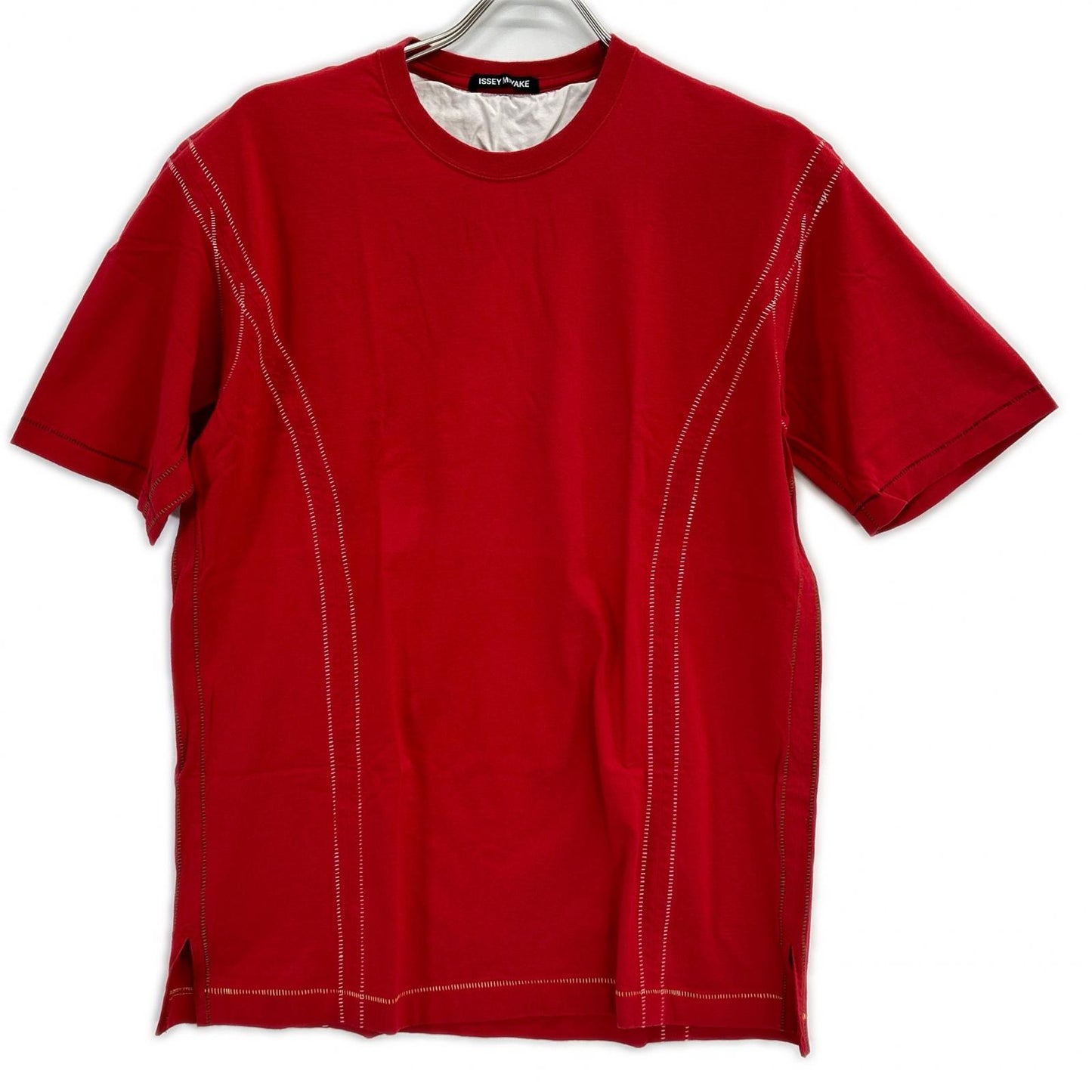 ISSEY MIYAKE MEN Red Stitch Design T-Shirt Size 4