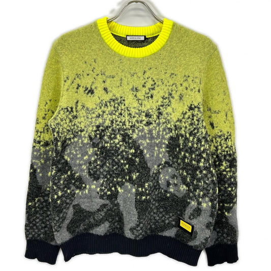 MARK&LONA Yellow Wool Camo Grand Fur Crewneck Knit Size 48