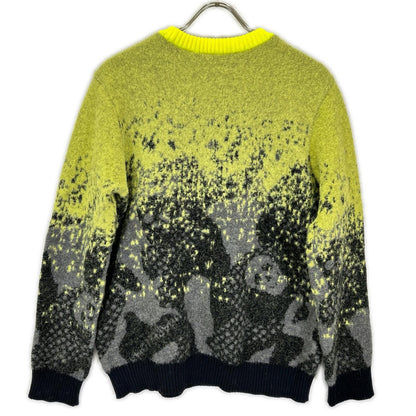 MARK&LONA Yellow Wool Camo Grand Fur Crewneck Knit Size 48
