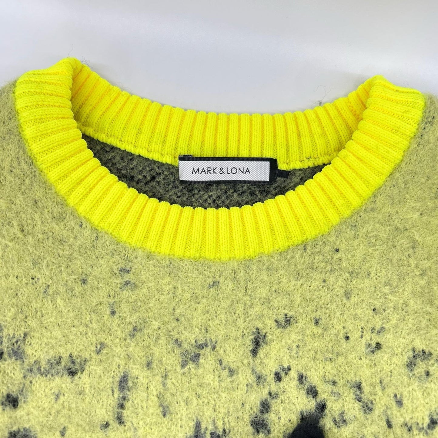 MARK&LONA Yellow Wool Camo Grand Fur Crewneck Knit Size 48
