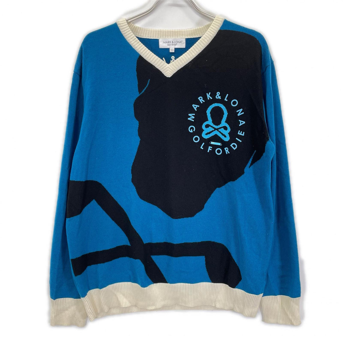 MARK&LONA Tricolor Blue Face Merino V-Neck Sweater Size 50