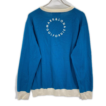 MARK&LONA Tricolor Blue Face Merino V-Neck Sweater Size 50