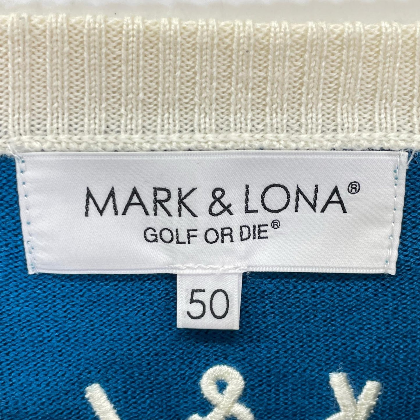 MARK&LONA Tricolor Blue Face Merino V-Neck Sweater Size 50