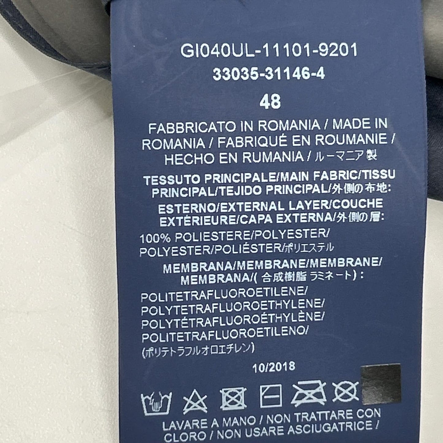 HERNO Laminar GORE-TEX Stand Collar Jacket Navy Size 48