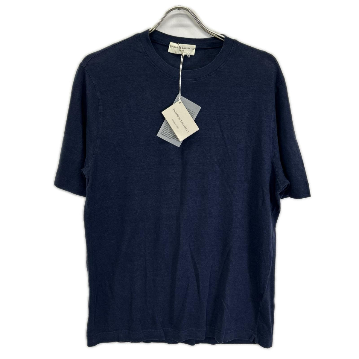 FILIPPO DE LAURENTIIS Linen Blend Crewneck Knit Navy Size 48