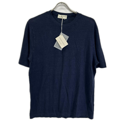 FILIPPO DE LAURENTIIS Linen Blend Crewneck Knit Navy Size 48