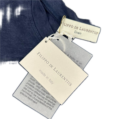 FILIPPO DE LAURENTIIS Linen Blend Crewneck Knit Navy Size 48