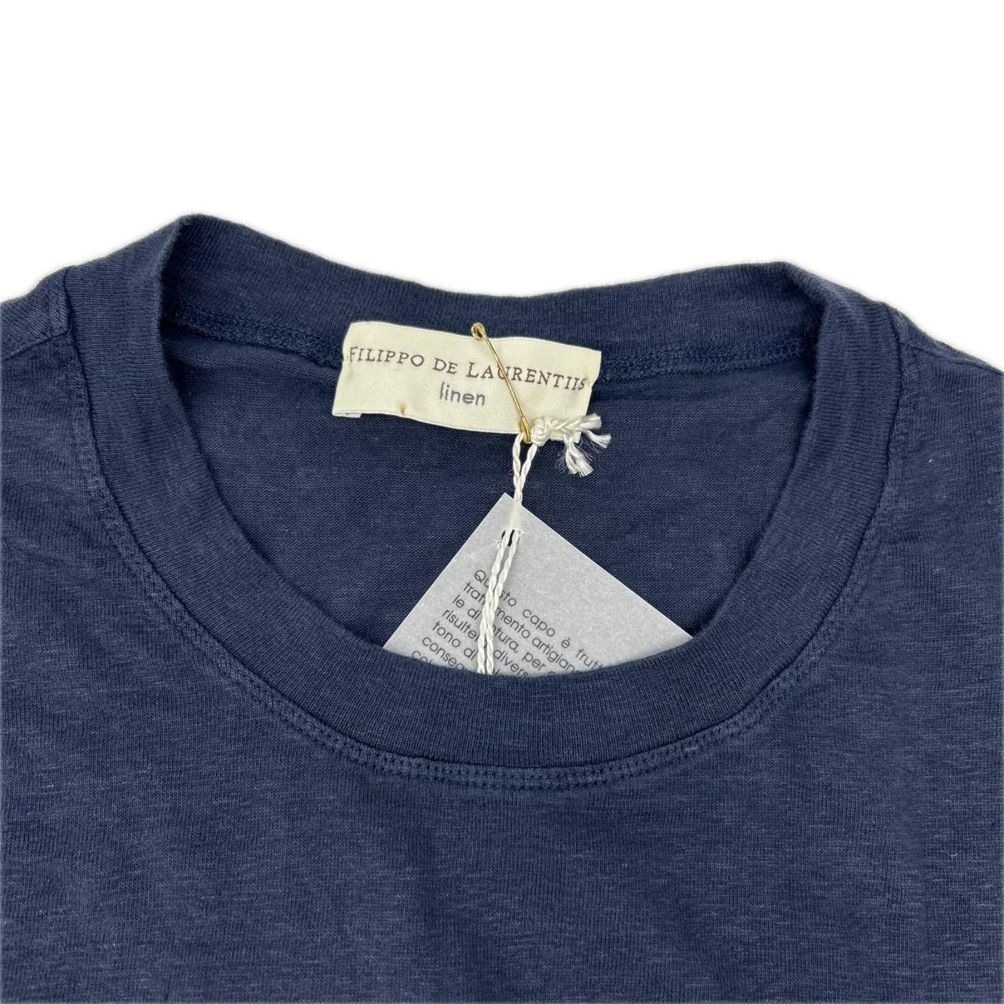 FILIPPO DE LAURENTIIS Linen Blend Crewneck Knit Navy Size 48