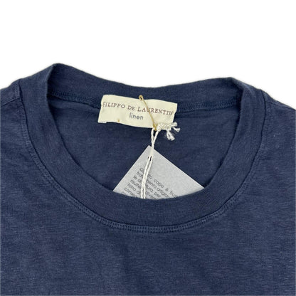 FILIPPO DE LAURENTIIS Linen Blend Crewneck Knit Navy Size 48