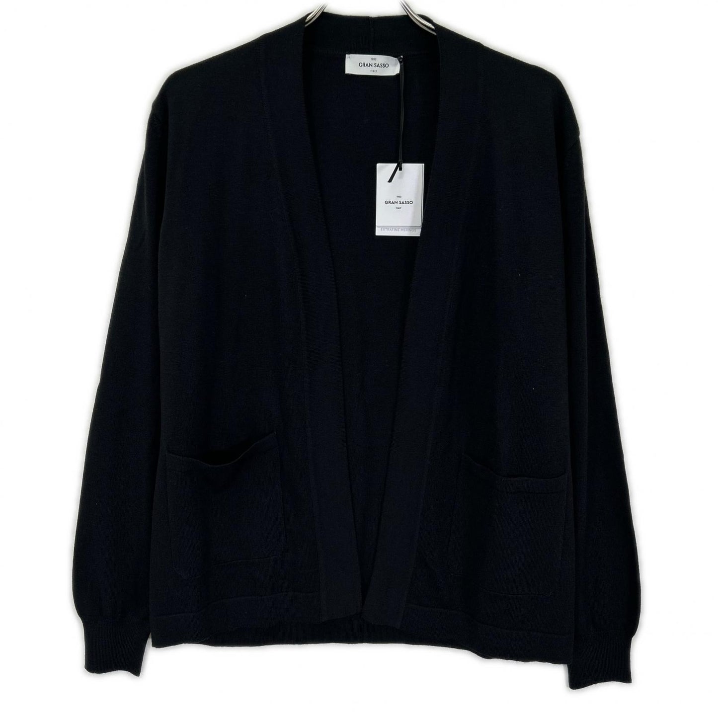 GRAN SASSO Wool 12G Buttonless Knit Cardigan Black Size 48