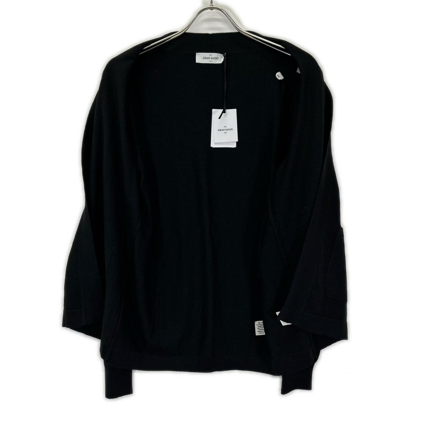 GRAN SASSO Wool 12G Buttonless Knit Cardigan Black Size 48