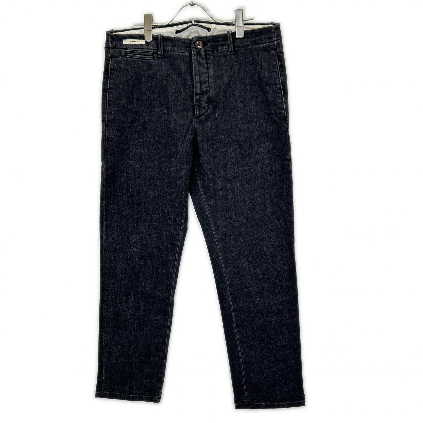 YCHAI Washed Stretch Cotton Tapered Denim Black Size 32