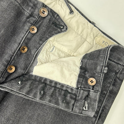 YCHAI Washed Stretch Cotton Tapered Denim Black Size 32