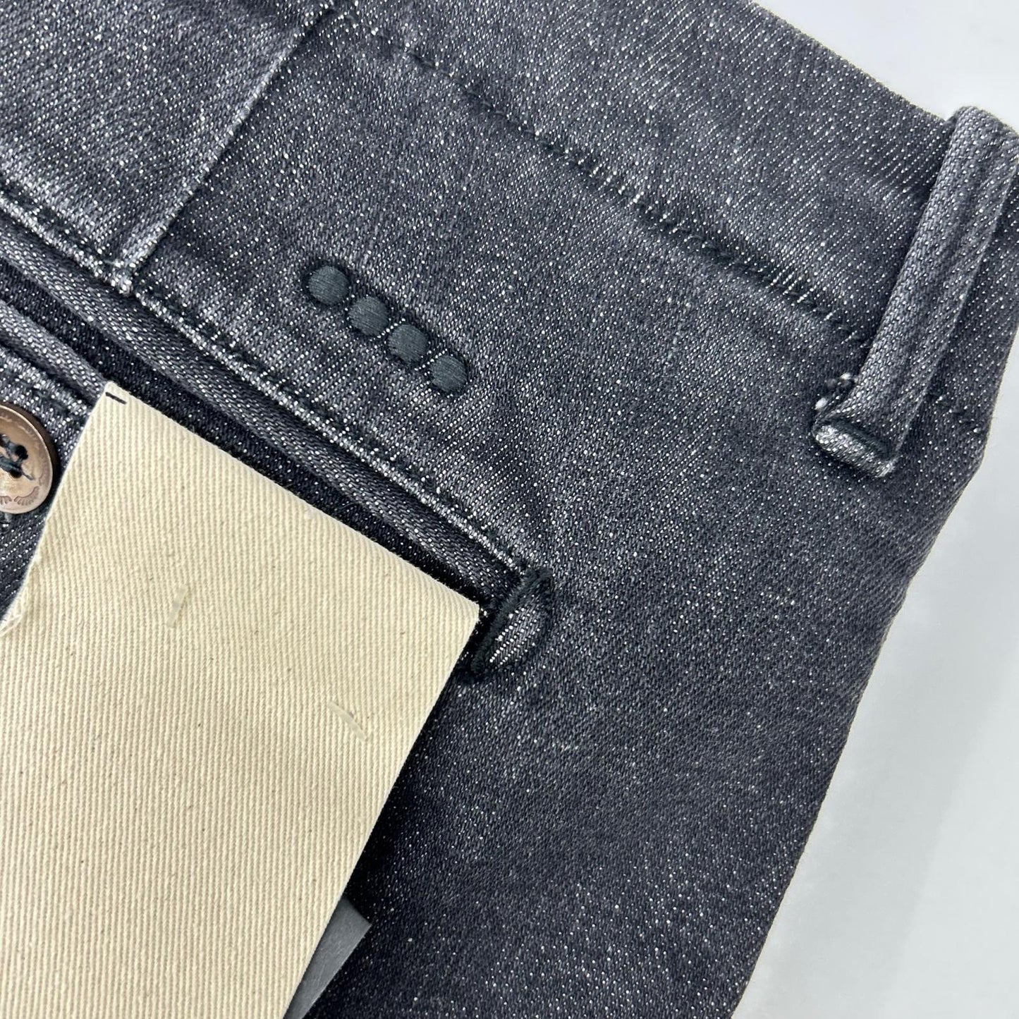 YCHAI Washed Stretch Cotton Tapered Denim Black Size 32