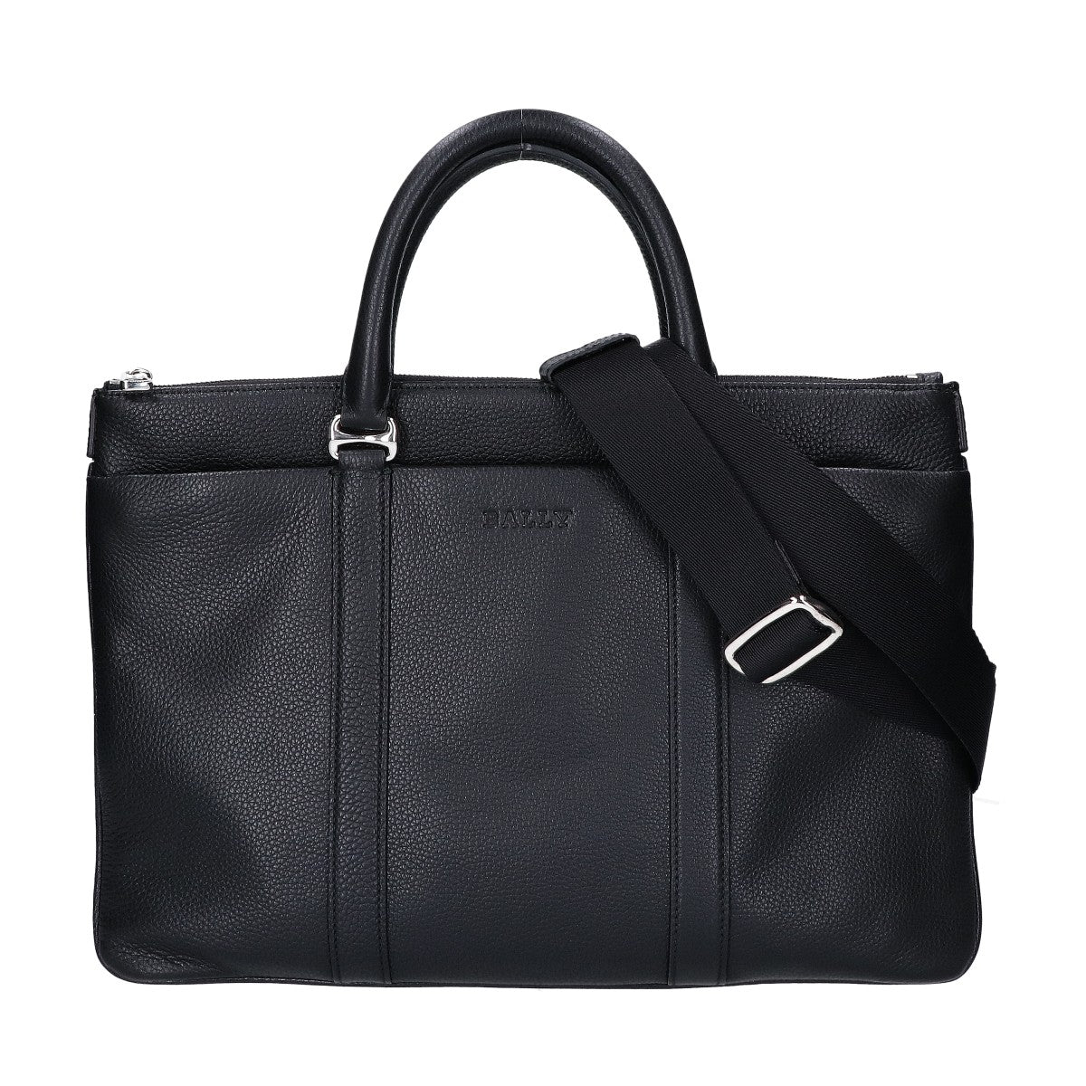BALLY Embossed Grain Leather Briefcase Black Size ONE SIZE