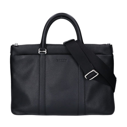 BALLY Embossed Grain Leather Briefcase Black Size ONE SIZE