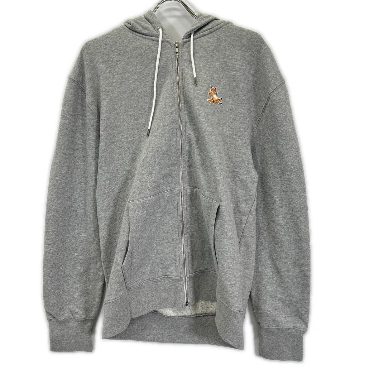 MAISON KITSUNE Chillax Fox Cotton Zip-Up Hoodie Gray Size XL