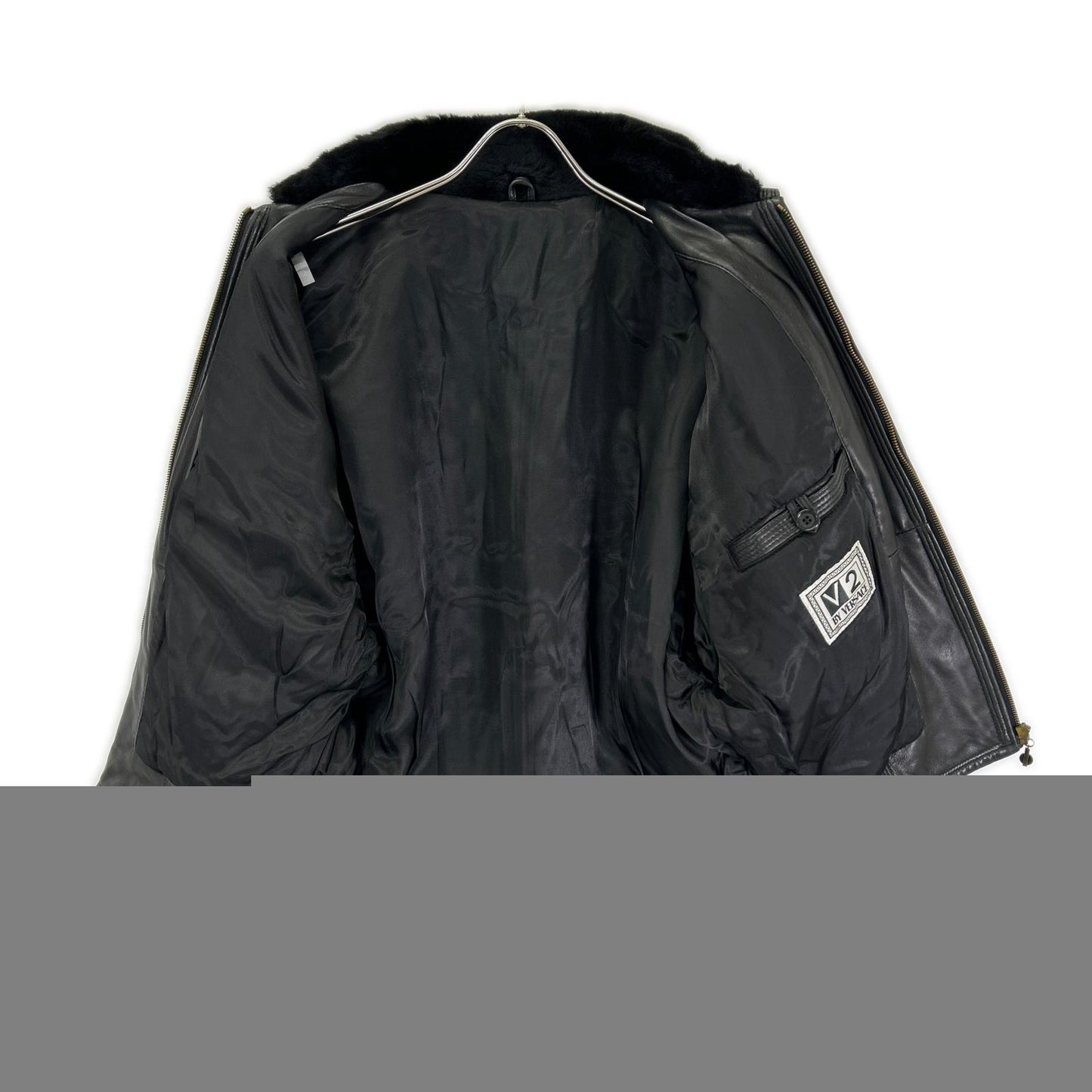 BY VERSACE Black Leather Fur-Trimmed Leather Jacket Size 48