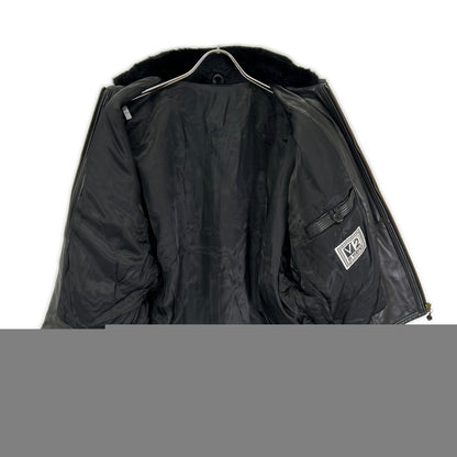 BY VERSACE Black Leather Fur-Trimmed Leather Jacket Size 48