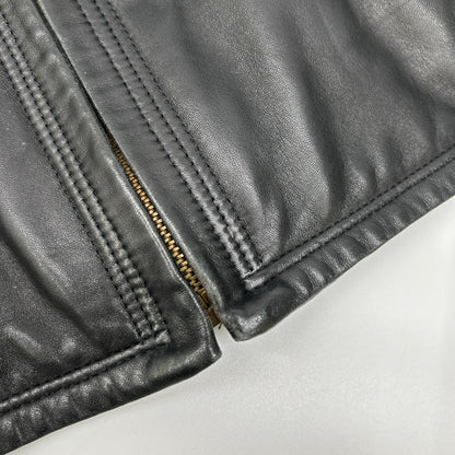 BY VERSACE Black Leather Fur-Trimmed Leather Jacket Size 48