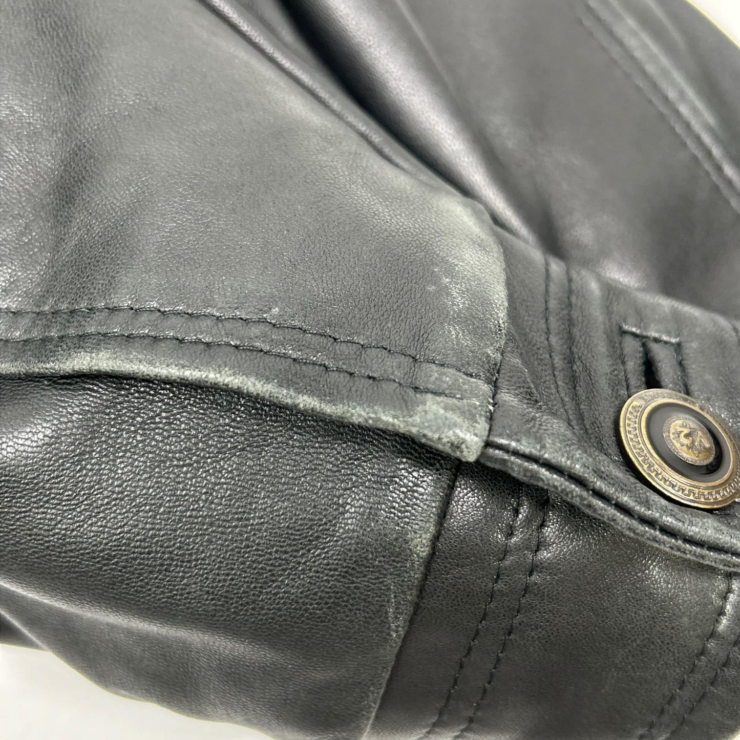 BY VERSACE Black Leather Fur-Trimmed Leather Jacket Size 48