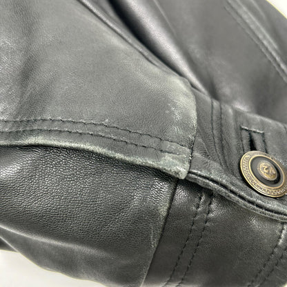 BY VERSACE Black Leather Fur-Trimmed Leather Jacket Size 48