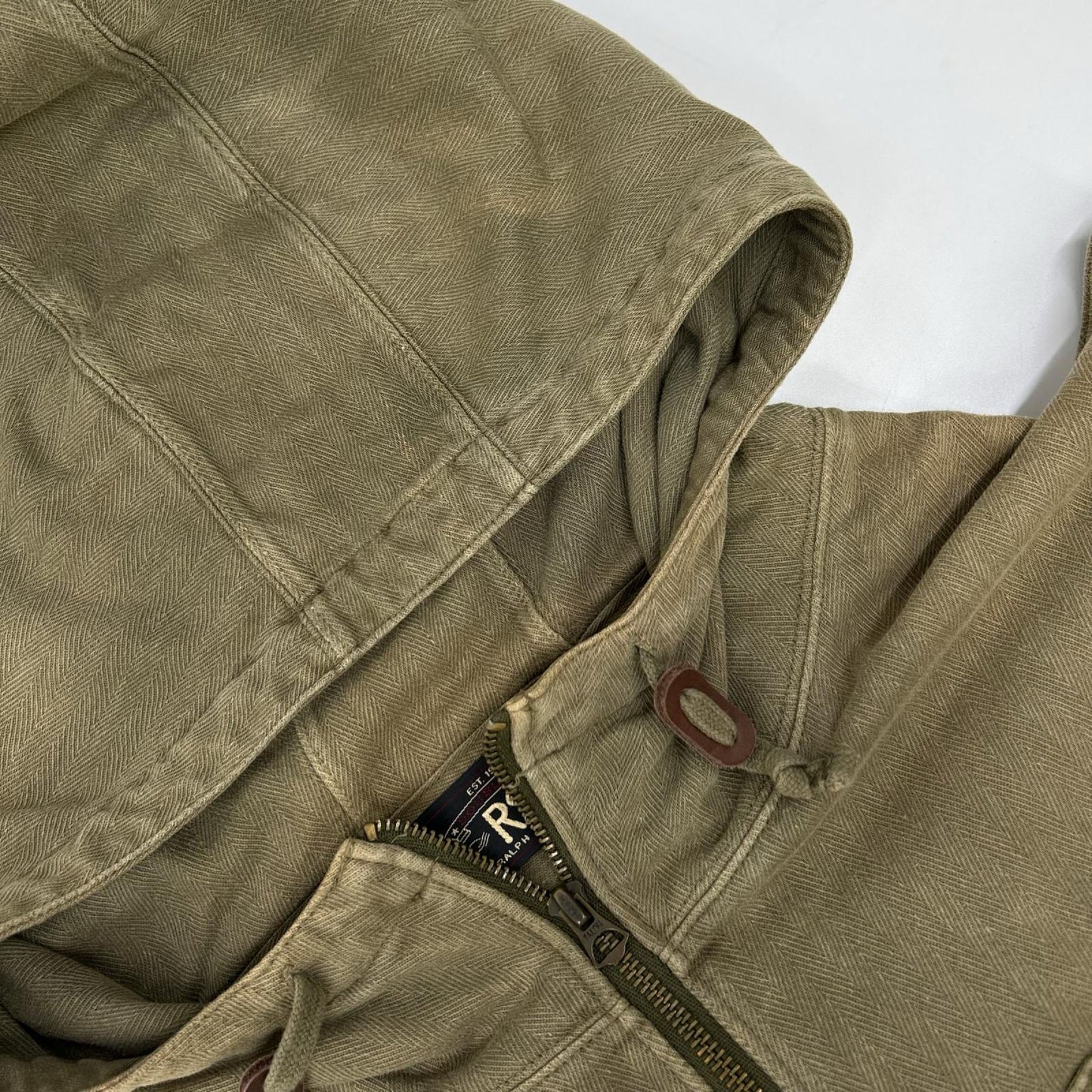 RRL 782733388001 Khaki Jacquard Knit Anorak Jacket Size L