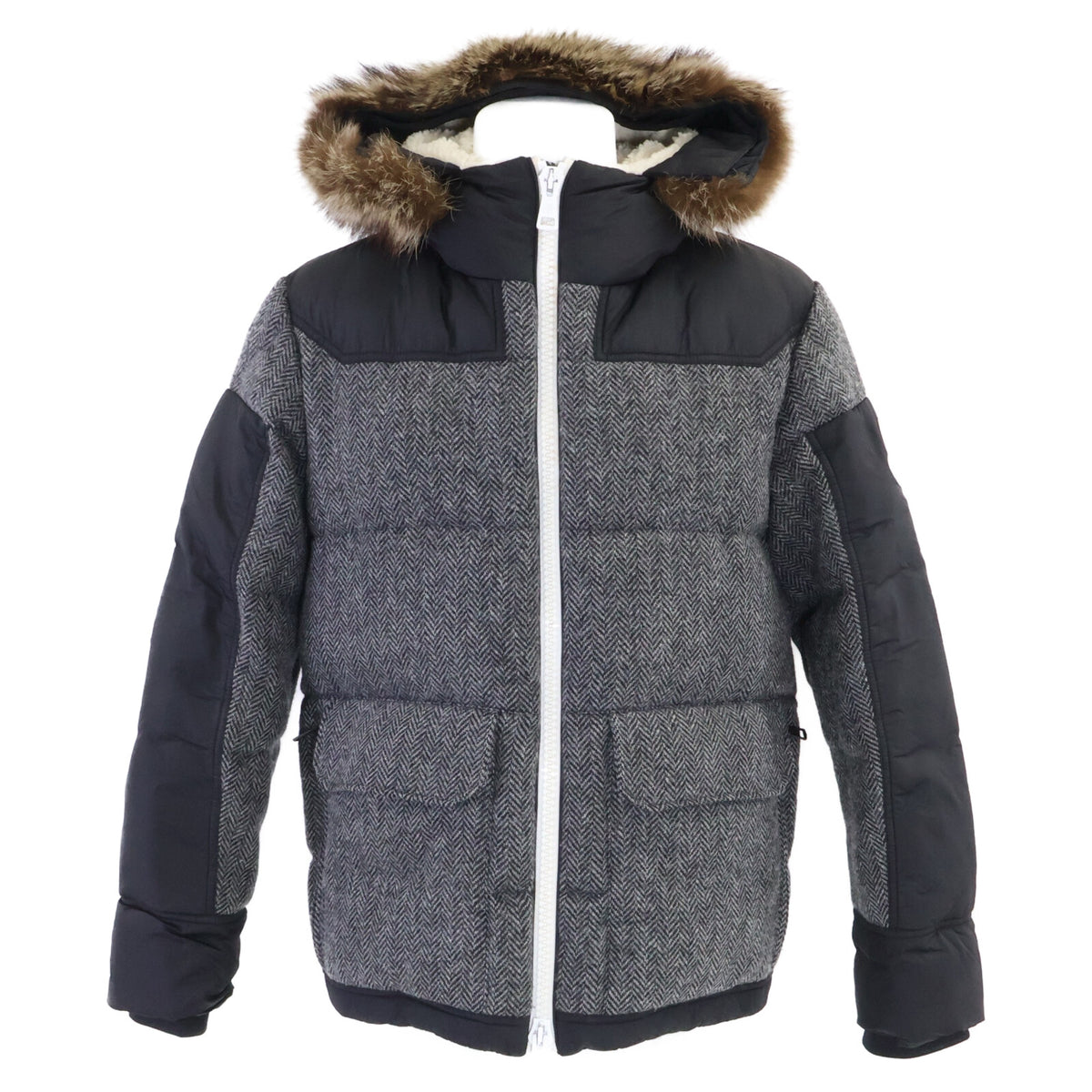 MONCLER Robert Wool Herringbone Fur Down Jacket Size 1