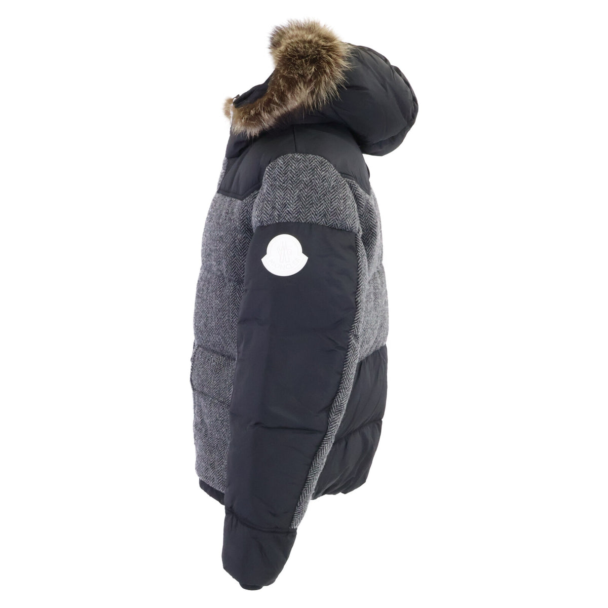 MONCLER Robert Wool Herringbone Fur Down Jacket Size 1