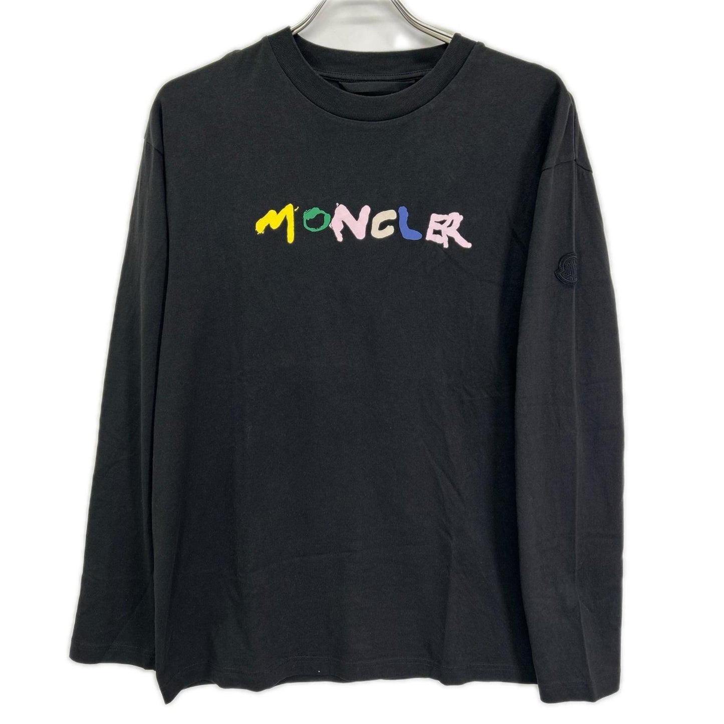 MONCLER 23' Black Paint Logo Crewneck Long Sleeve Tee Size S