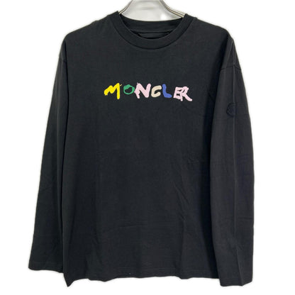 MONCLER 23' Black Paint Logo Crewneck Long Sleeve Tee Size S