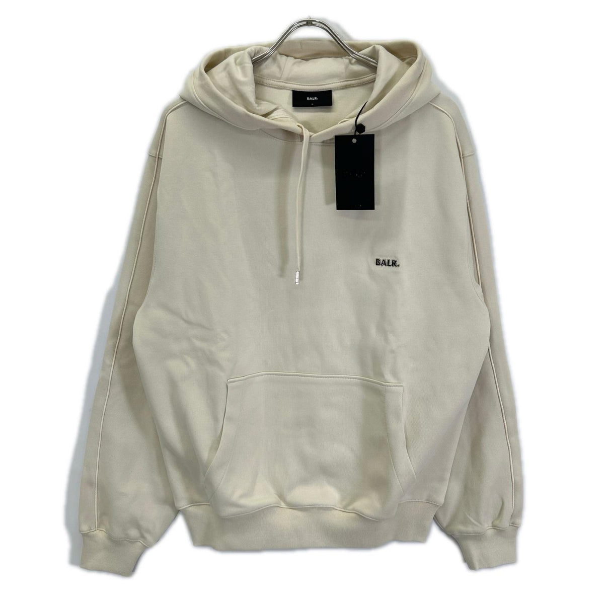 BALR. Q Series Metal Logo Cotton Blend Hoodie Beige Size M