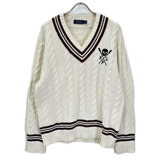 POLObyRalphLauren Skull Cotton Knit Top White Polo Size LG