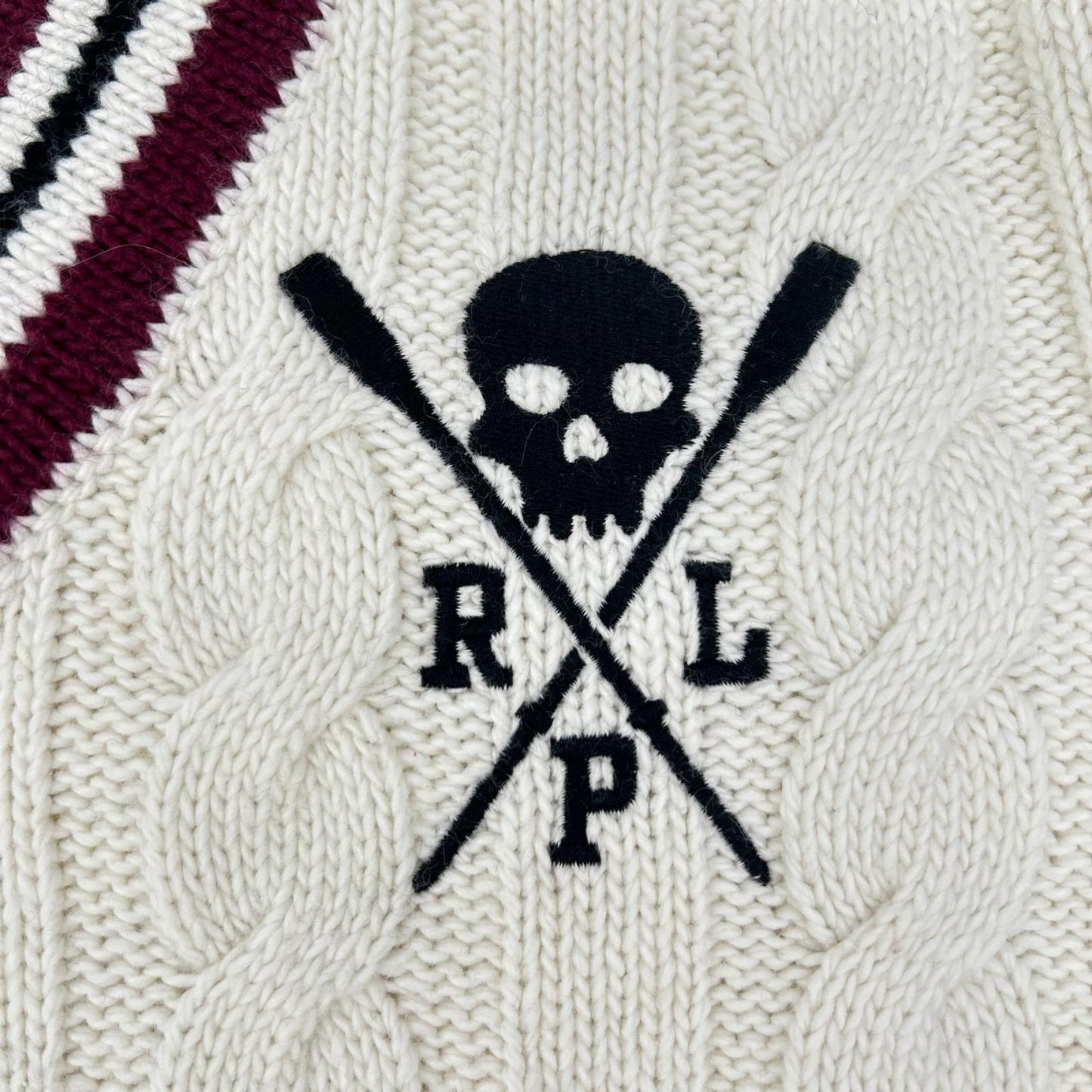 POLObyRalphLauren Skull Cotton Knit Top White Polo Size LG