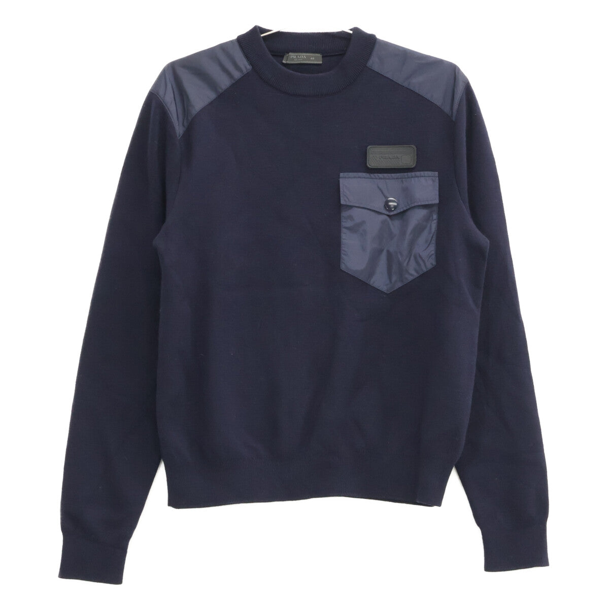 PRADA UMA348 Rubber Logo Wool Nylon Sweater Navy Size 46