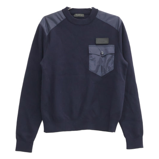 PRADA UMA348 Rubber Logo Wool Nylon Sweater Navy Size 46