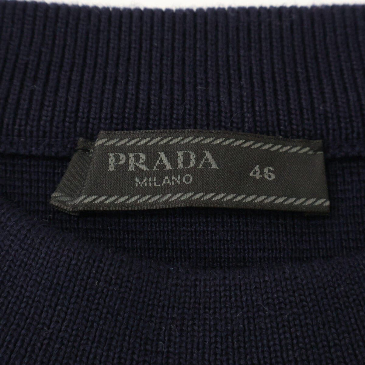 PRADA UMA348 Rubber Logo Wool Nylon Sweater Navy Size 46