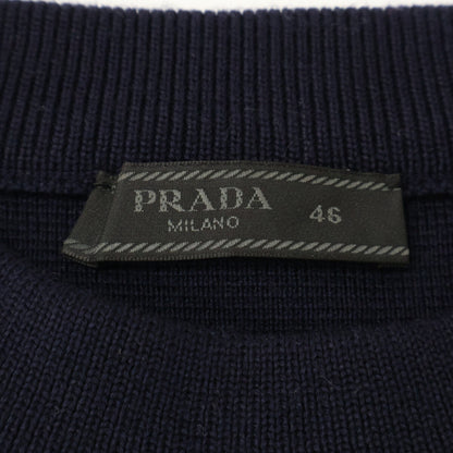 PRADA UMA348 Rubber Logo Wool Nylon Sweater Navy Size 46