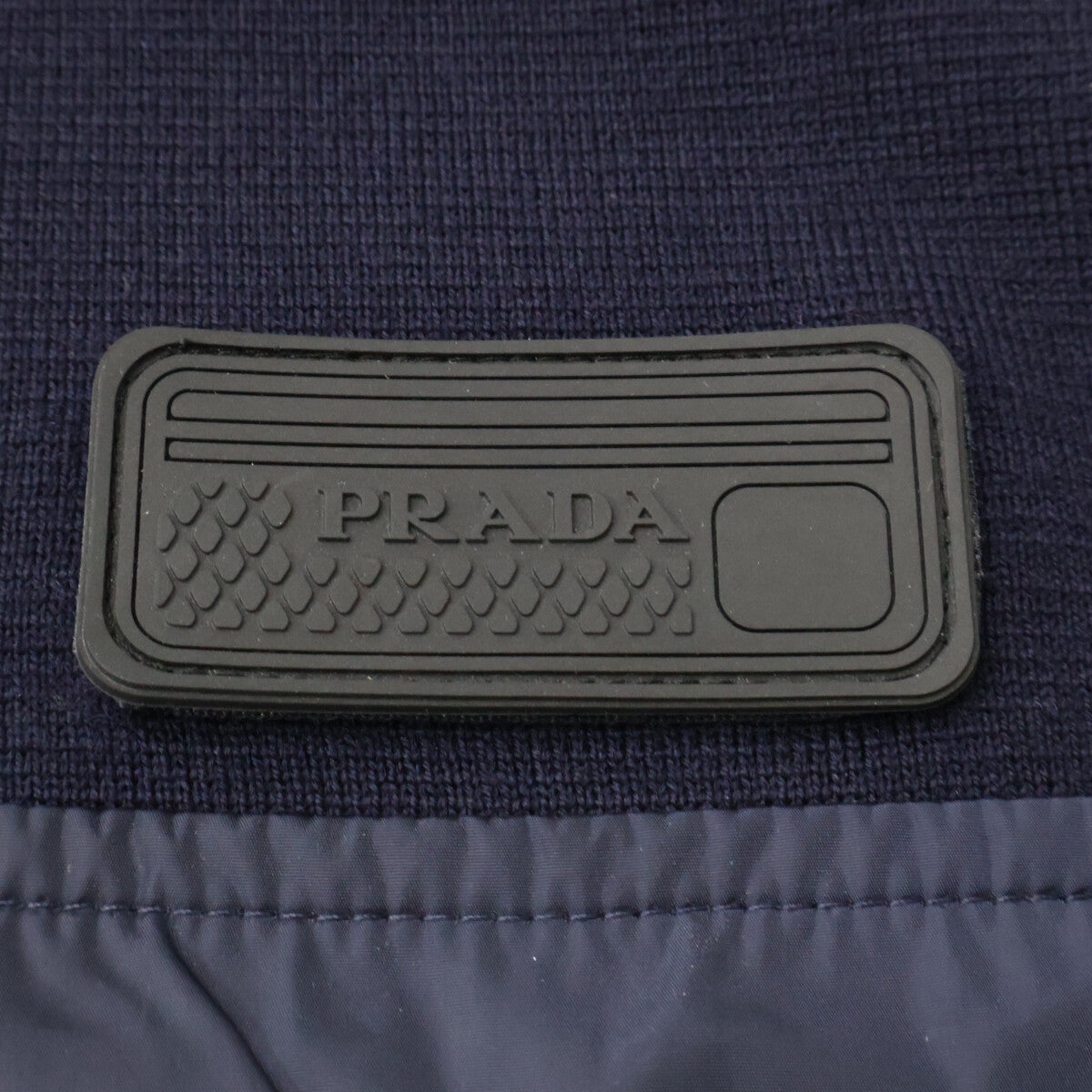 PRADA UMA348 Rubber Logo Wool Nylon Sweater Navy Size 46