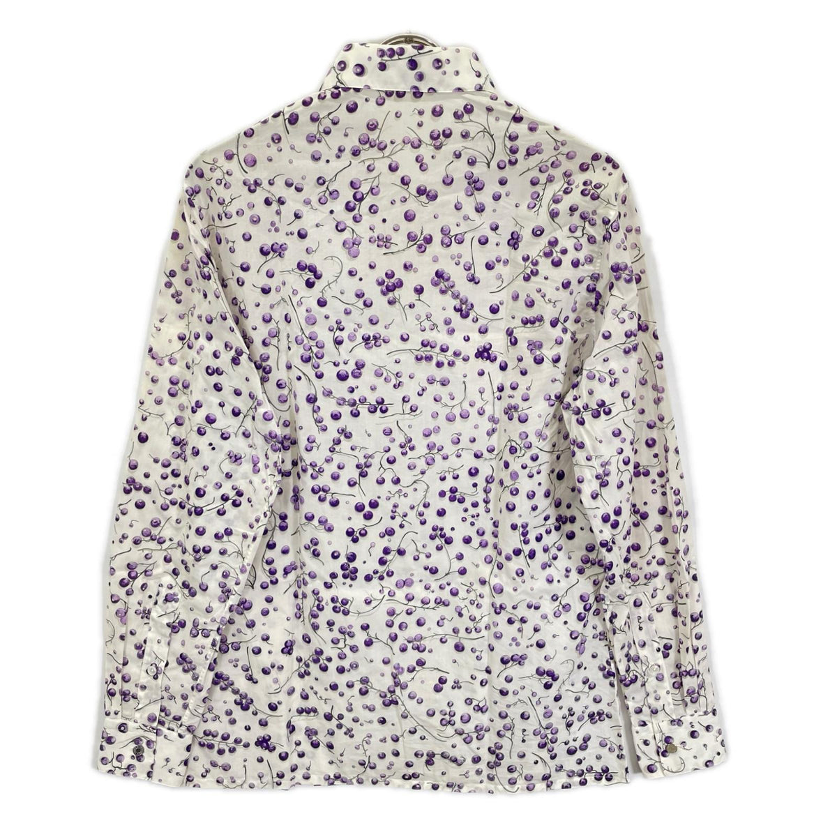 HERMES Cotton Blueberry Pattern Shirt White/Purple Size 40
