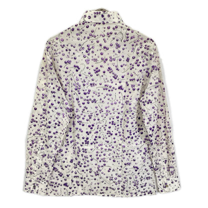 HERMES Cotton Blueberry Pattern Shirt White/Purple Size 40