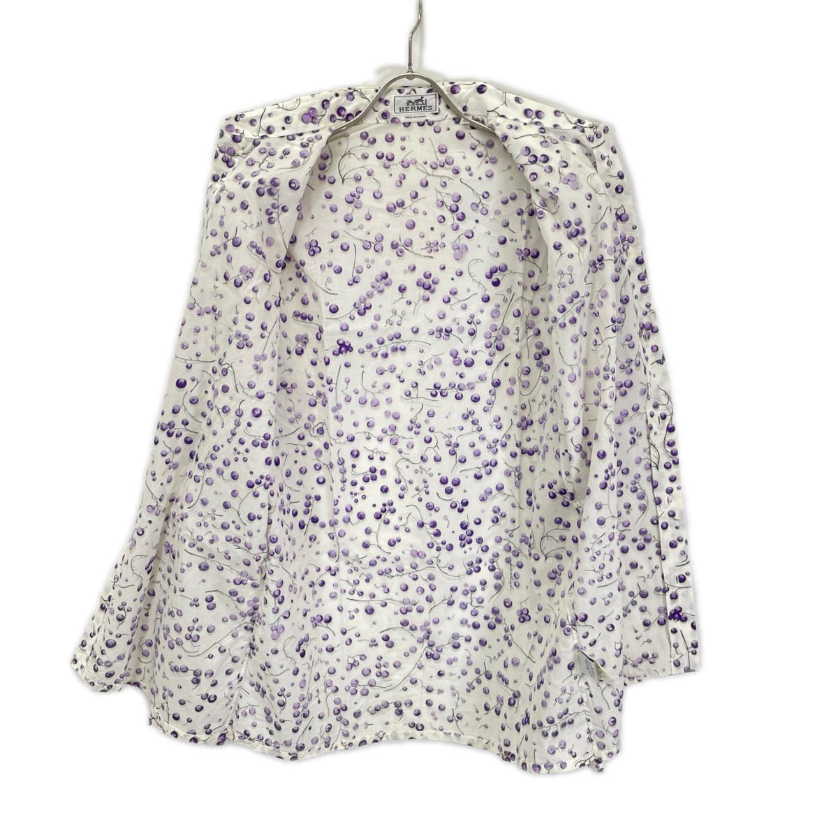 HERMES Cotton Blueberry Pattern Shirt White/Purple Size 40