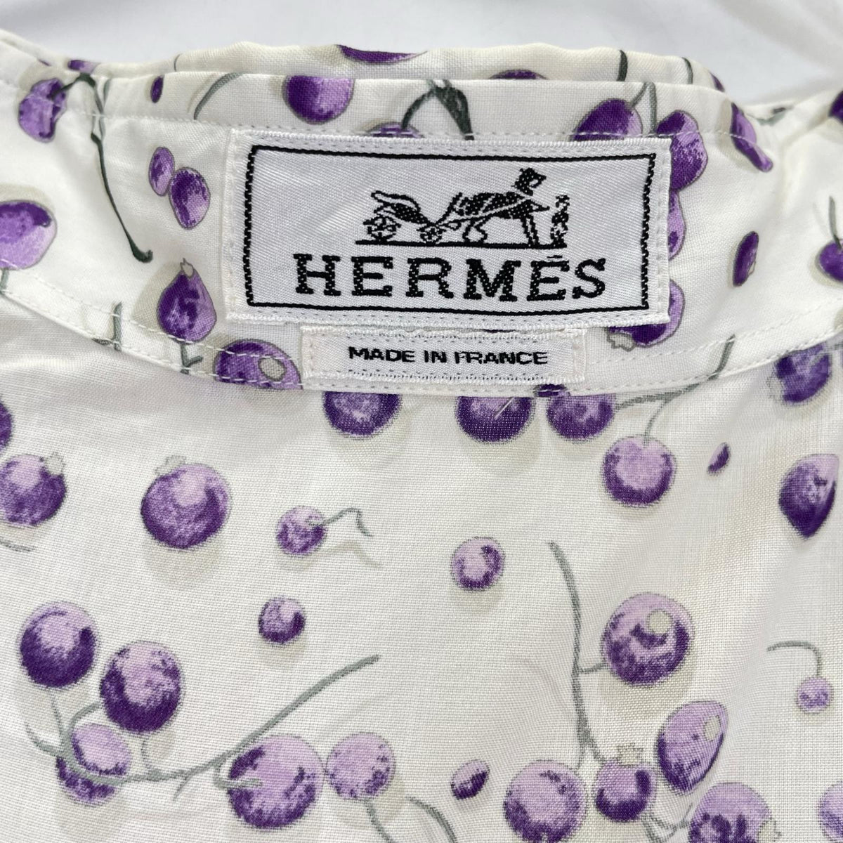 HERMES Cotton Blueberry Pattern Shirt White/Purple Size 40