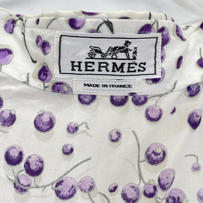 HERMES Cotton Blueberry Pattern Shirt White/Purple Size 40