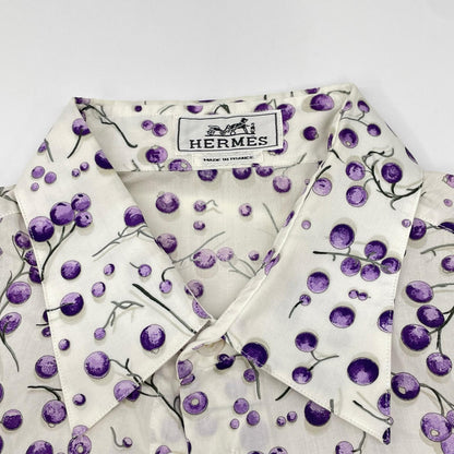 HERMES Cotton Blueberry Pattern Shirt White/Purple Size 40
