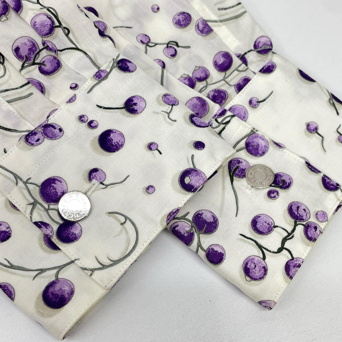 HERMES Cotton Blueberry Pattern Shirt White/Purple Size 40