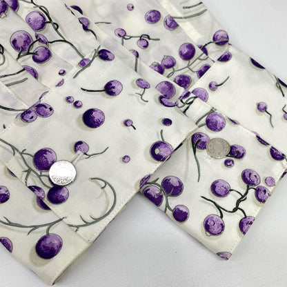 HERMES Cotton Blueberry Pattern Shirt White/Purple Size 40