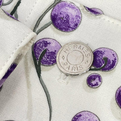 HERMES Cotton Blueberry Pattern Shirt White/Purple Size 40
