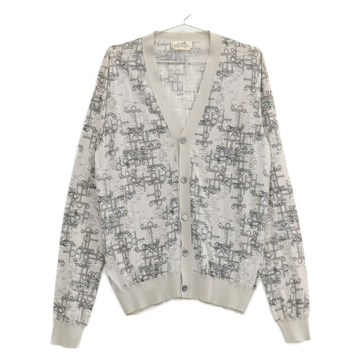 HERMES Horsebit Cotton Cardigan Gray Size S